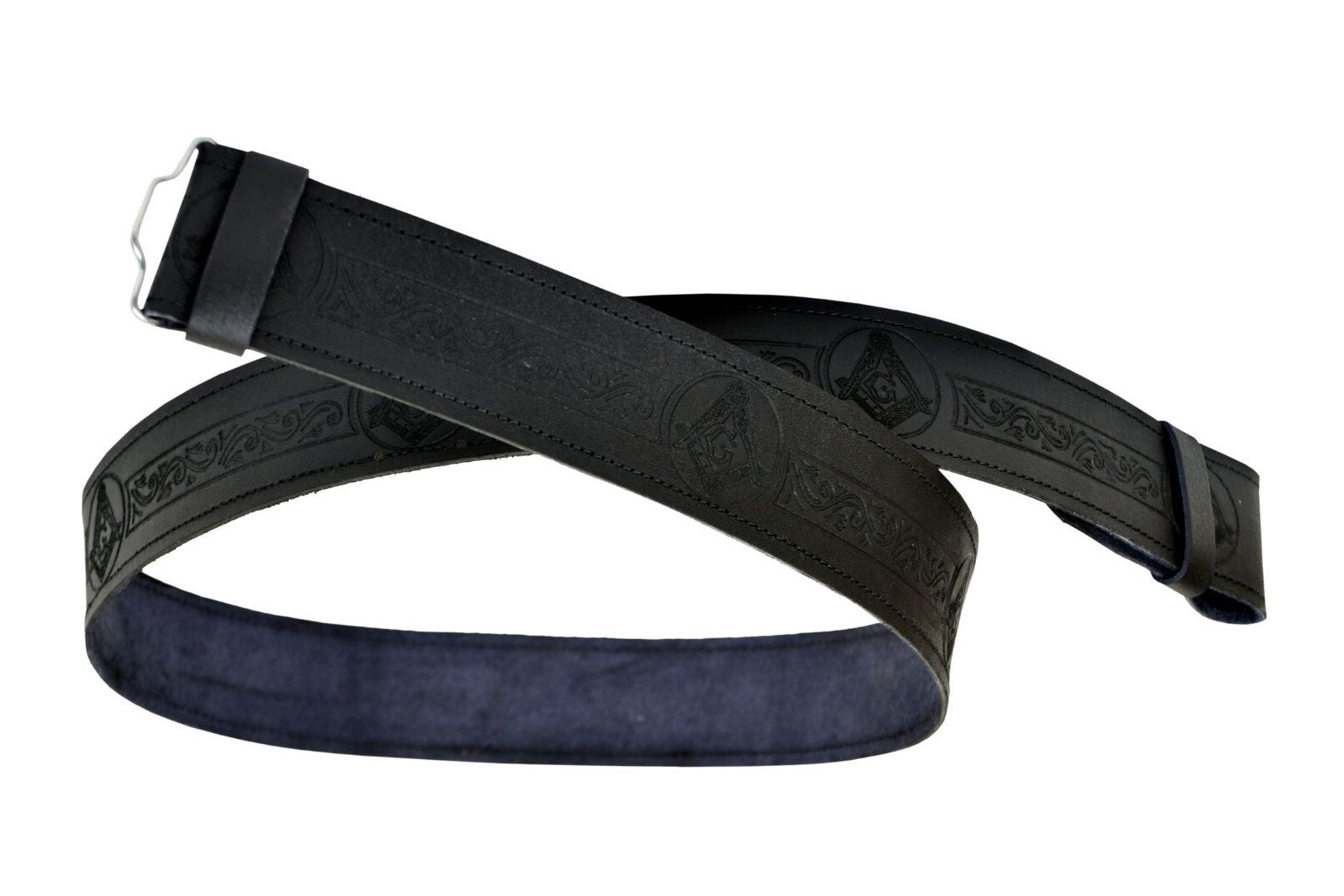 Shyne Kilts U.k Men's Black Leather Kilt Belt Adjustable Size For Kilts Highland Masonic Embossed (Xl)