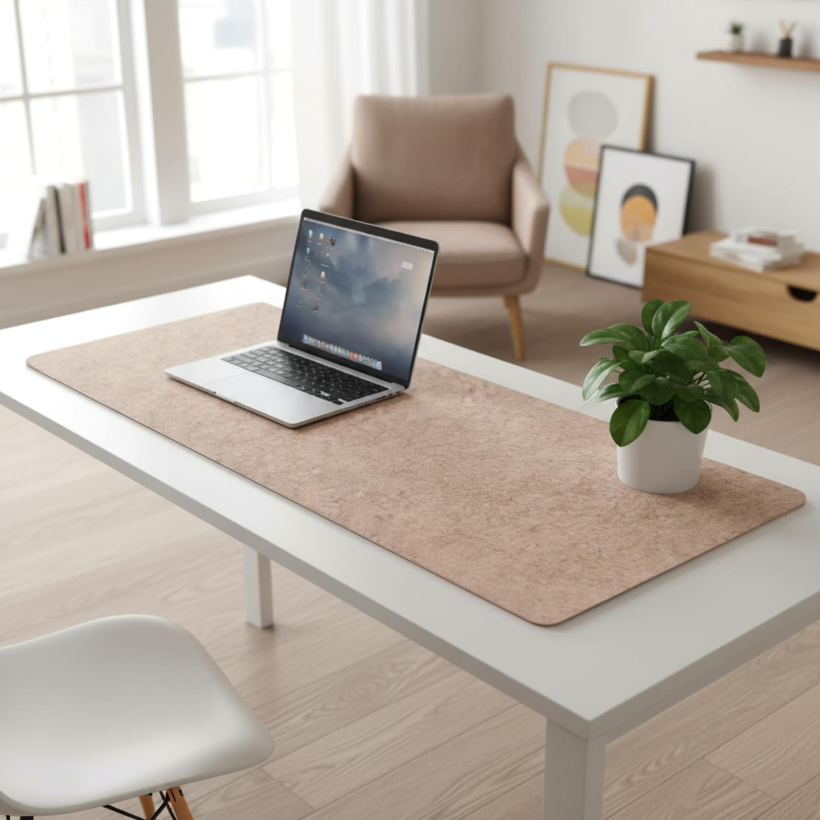 2 Tappetini da Scrivania in Feltro 80 x 30 cm Proteggi Sottomano Antiscivolo Grande Tappeto Protettivo Minimalista Desk Pad per Computer Tastiera Mouse Laptop Ufficio Studio(Cachi)