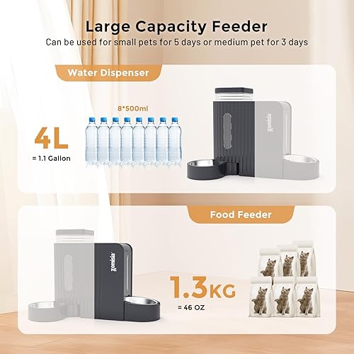 Miniatura 3 de Gravity - Juego de dispensador de alimentos y agua para gatos con cuencos de acero inoxidable 304, alimentador automático 2 en 1 para gatos con