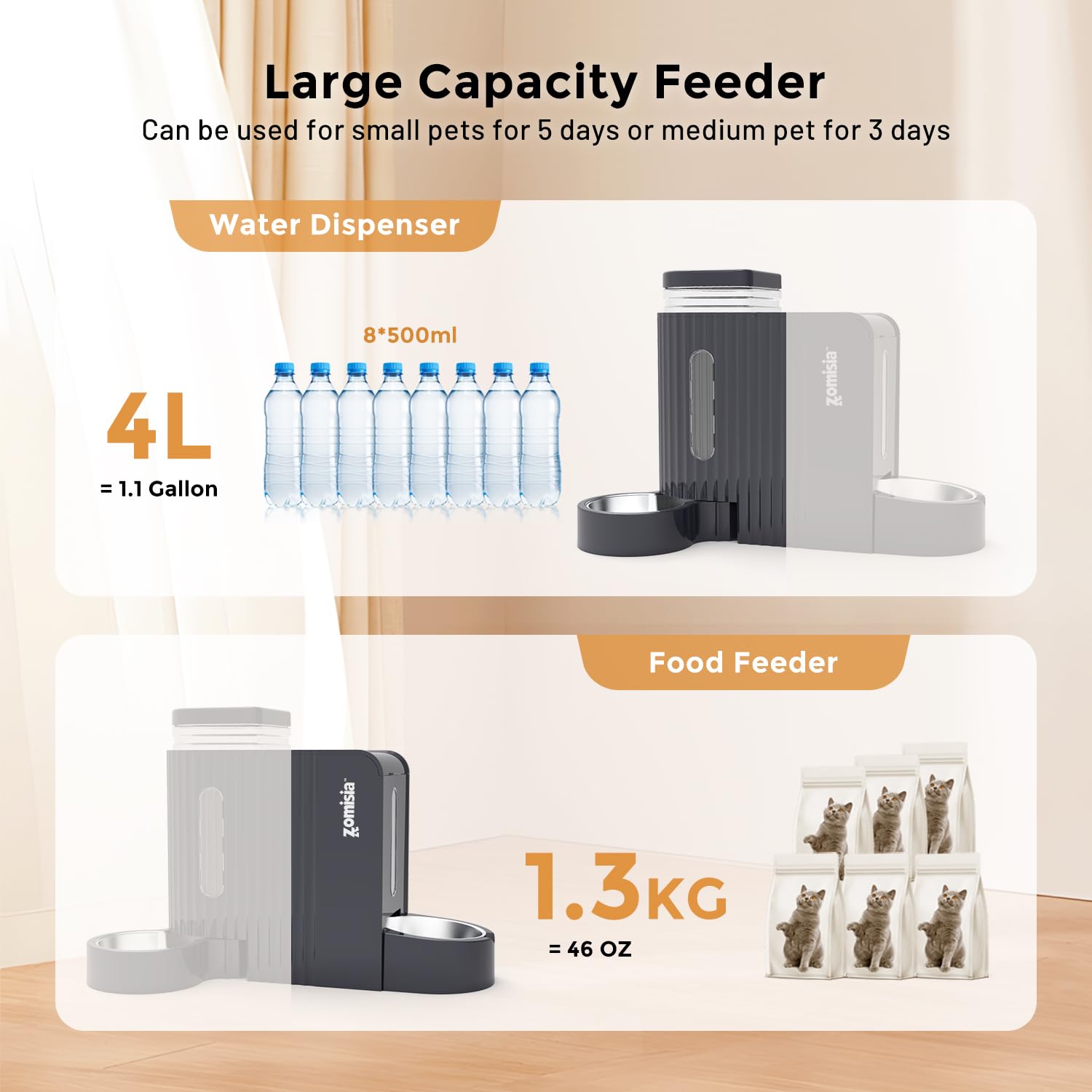 ZOMISIA Gravity - Distributore di cibo e acqua per gatti, 2 in 1 automatico