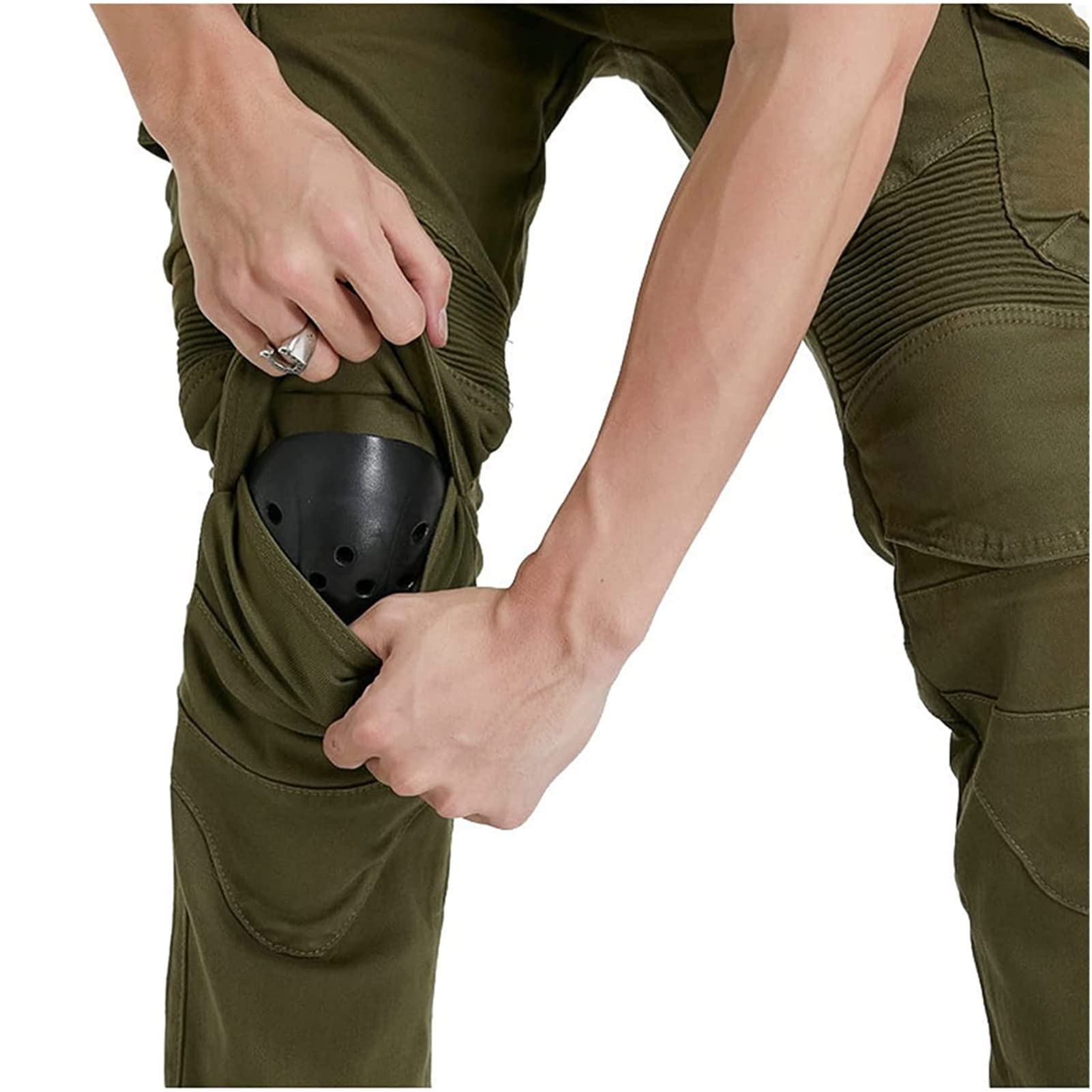 Pantaloni Jeans Moto Uomo | Pantaloni Moto Uomo | Jeans Uomo Moto con Protezioni | Pantaloni Moto Biker Rinforzato | Pantaloni da Motociclista,4X Imbottitura di Protezione (Army Green,XXL)
