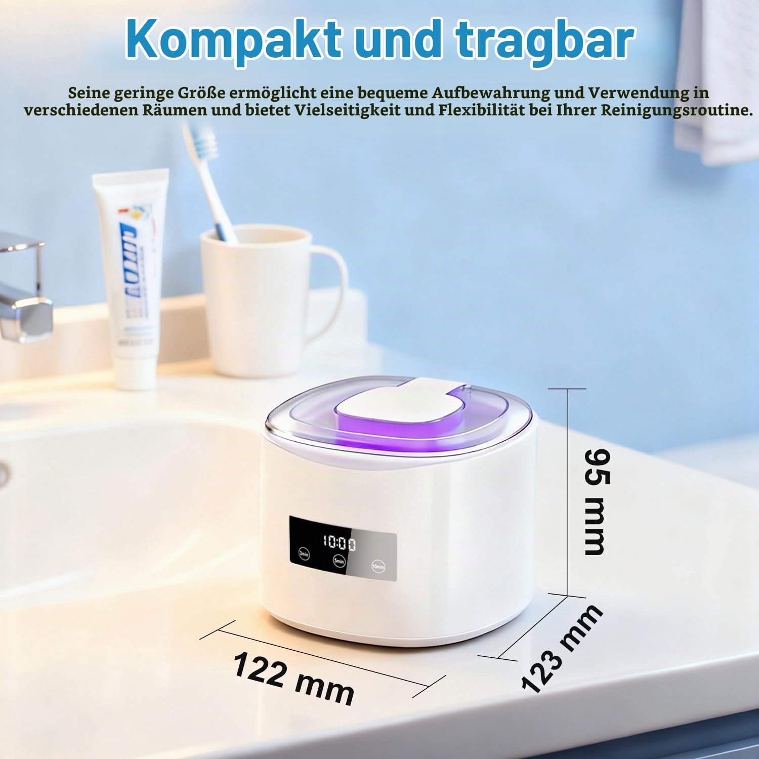 Ultraschallreinigungsgerät 50kHz, 2000mAh Ultrasonic Cleaner mit UV-Lampe | Wiederaufladbar über 2000-mAh-Akku, UV-Lampe zur Sterilisation, 230 ml für Zahnersatz, Zahnbürstenkopf & Schmuck