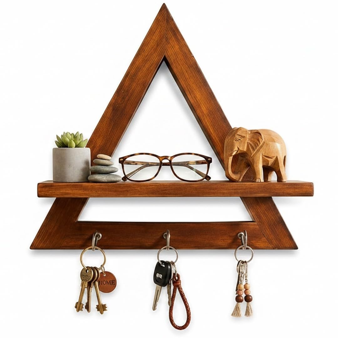 Key Holder for Home Decor Wooden | Stylish Key Holder Wall Mount with Shelf | Home Key Holder for Wall | Wooden Key Stand Organizer for Entryway & Living Room-image-21