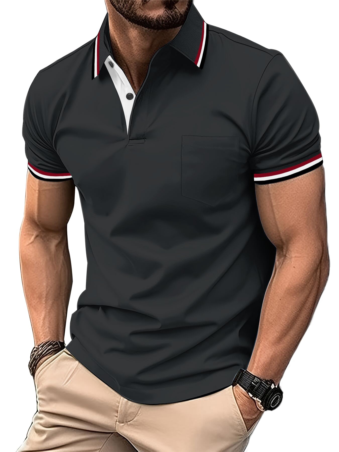 zitysport Polo Uomo Camicia a Maniche Corte Camicia da Golf Traspirante Uomo Camicie estive Sport Basic Slim Fit Tshirt con Tasca sul Petto Polo Shirt