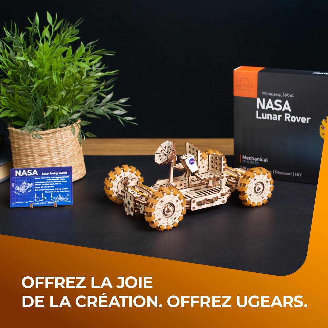 Kit de modèle Ugears NASA Lunar Rover - Casse-têtes mécaniques en Bois 3D pour Adultes à Construire - Cadeaux spatiaux pour Adolescents - Kits de modèles spatiaux Officiels de la NASA