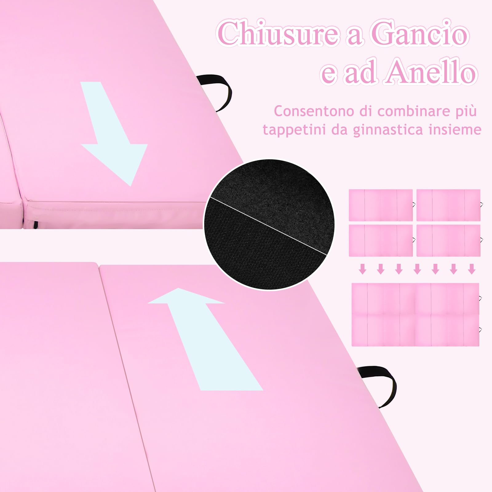 GYMAX Tappetino Fitness Yoga, 240x120x5 cm, 4 Segmenti Pieghevoli, Materassino da Ginnastica, Impermeabile in Schiuma PU, con Manici, Leggero e Portabile, Trasporto Facile