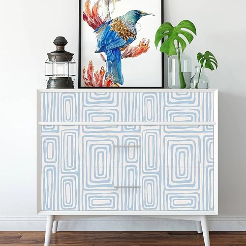 Miniatura 5 de GloryTik Papel tapiz autoadhesivo azul y blanco, papel adhesivo geométrico moderno, autoadhesivo, extraíble, impermeable, para dormitorio, baño,