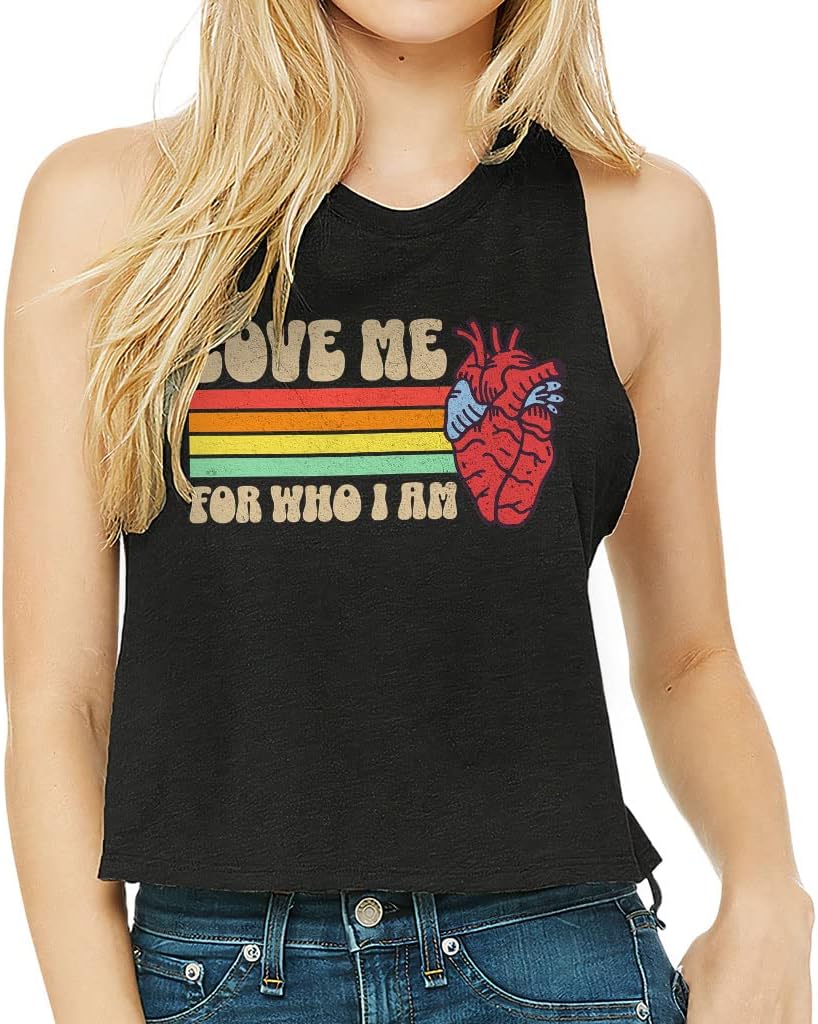 Love Me for Who I Am Racerback Cropped Tank - Art Women's Tank - Vintage Tank Top