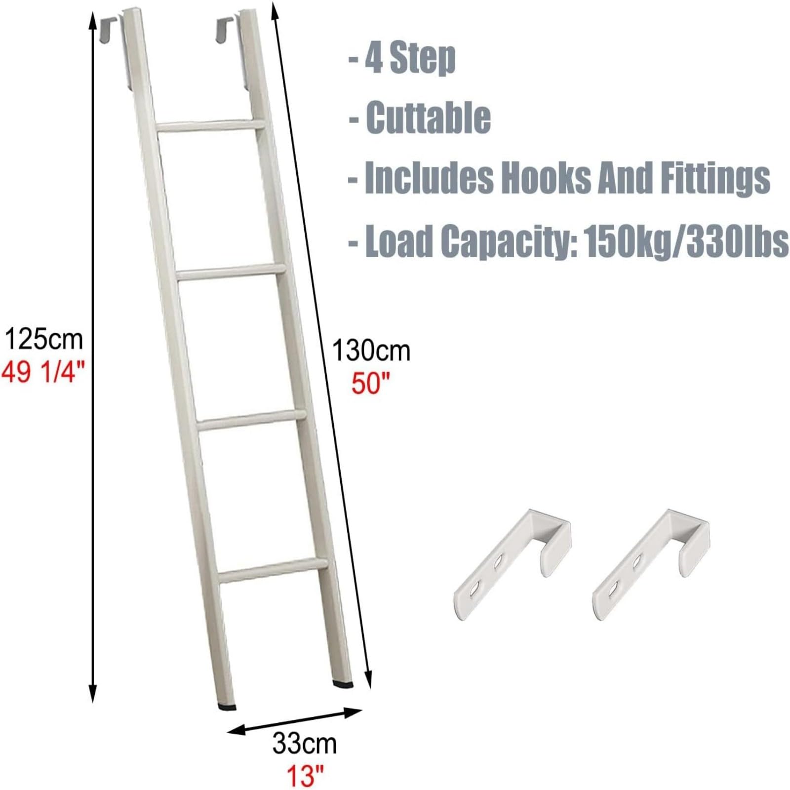 Escalera de litera desmontable con ganchos, escalera de metal portátil para camas altas, escalera de litera de caravana, escalera de acceso a cama de remolque de caravana (125 cm)