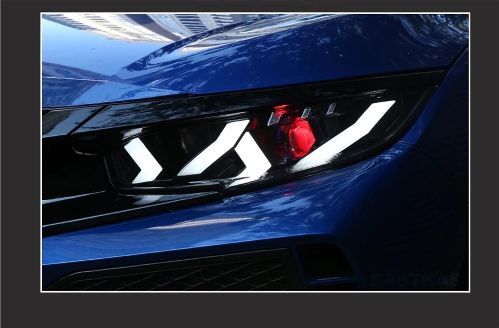 Gruppo Ottico Anteriore per Auto Civic X 2016-2021, fari Plug And Play con luci diurne a (DRL) e indicatori di direzione, 1 Coppia di fari Anteriori (DRL Rossi).