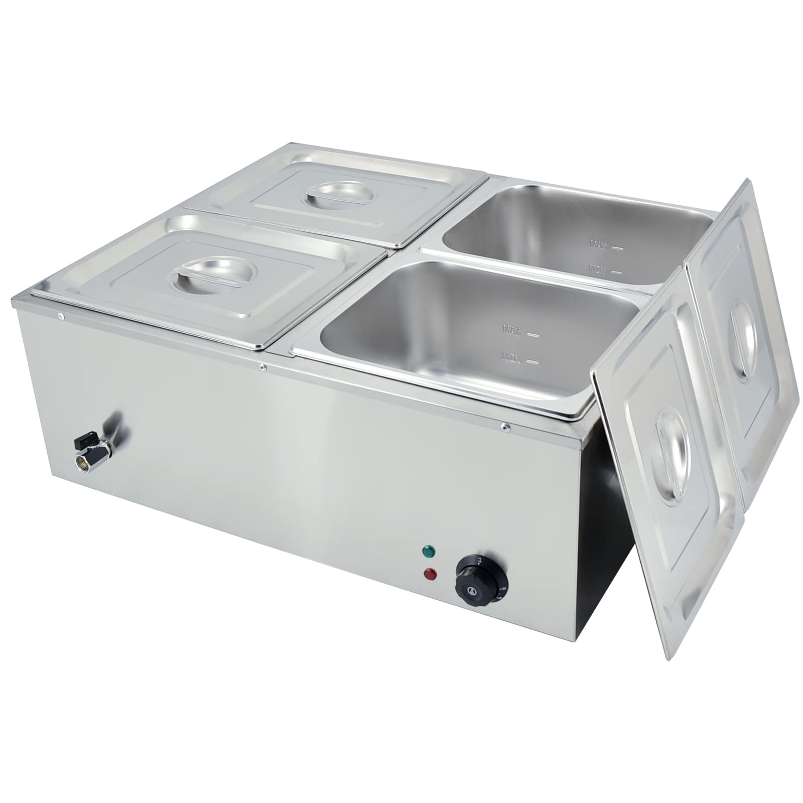 TAIMIKO Baño Marie eléctrico de acero inoxidable 220 V calentador de platos profesional comercial con 4 bandejas para tiendas de desayuno, aperitivos, restaurantes