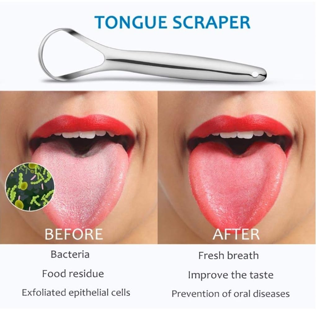 Limpiador raspador de lengua (3 piezas) el mejor vendedor de limpiador de lengua de acero inoxidable, usa enjuague bucal, pasta de dientes para mal aliento, mejora una buena higiene bucal, 6