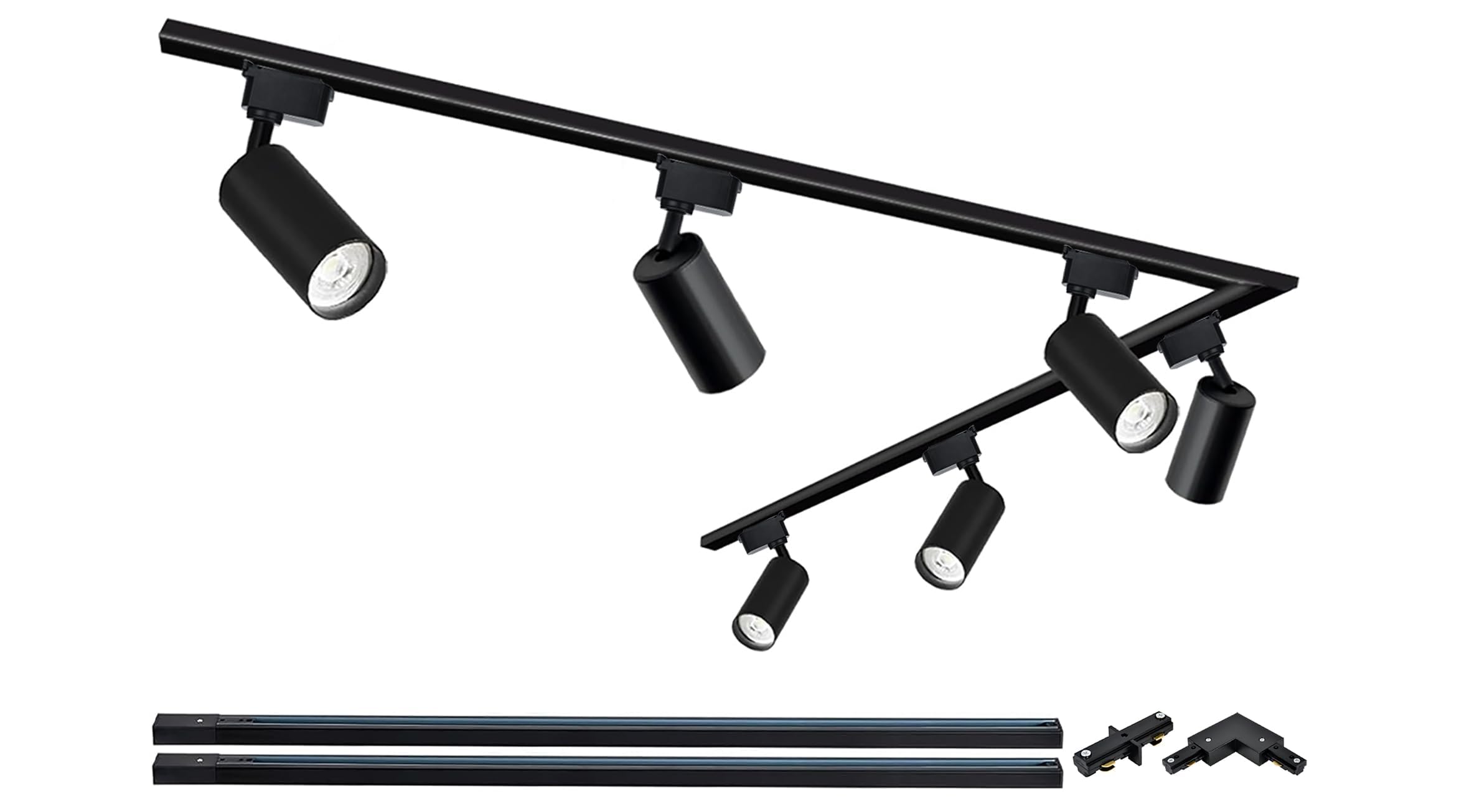 Bravsekai Brightened Track Lighting Heads and Rails Kit, 20W 4000K Plug in LED Track Lights Compatible with H-Type System with 2x1m Track Rails Modern Indoor Spotlight for Accent Lighting
