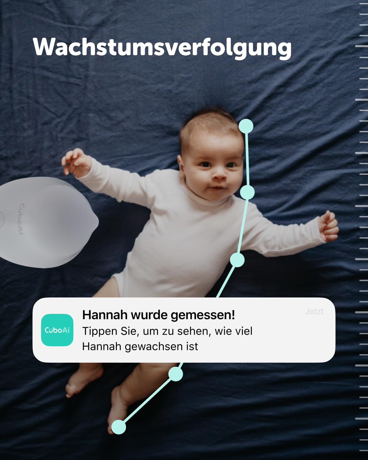 CüboAi CuboAi Smart Baby Monitor 3, KI-Sicherheitswarnungen bei Bauchlage & bedecktem Gesicht, 2,5K QHD WLAN-Babykamera mit Nachtsicht & App, inkl. Bodenständer