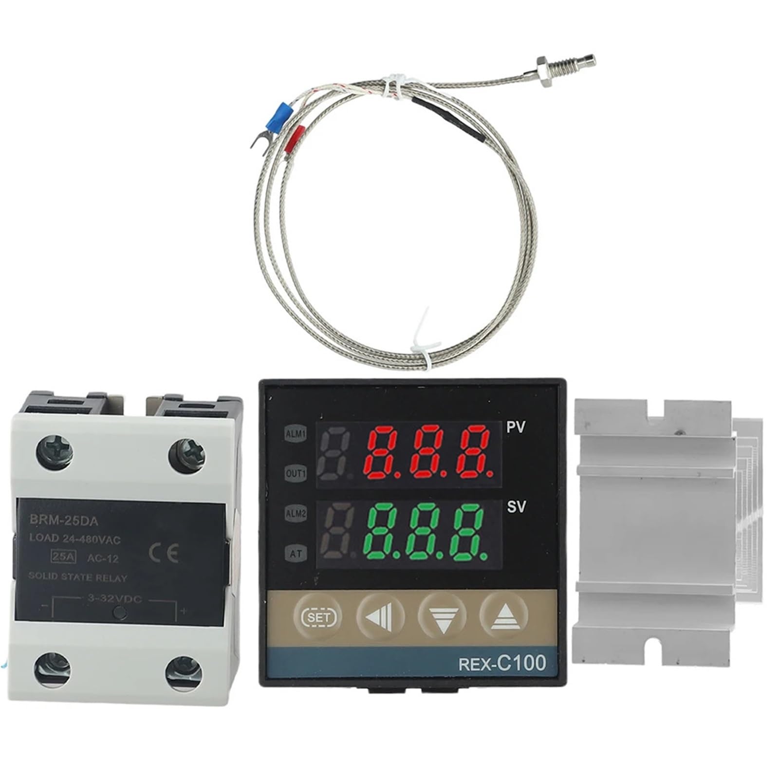 Controlador de temperatura digital PID REX-C100 con sensor de sonda K for disipador de calor de termopar SSR 25DA de 1300 ℃.