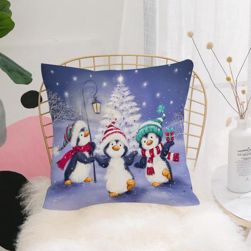 HYMSXW Cushion Cover,Throw Pillow Case Home Decorative for Living Room Bedroom Sofa Chair 20X20 Inch,Merry Christmas card design with cute doodle penguins.,Pillowcase 50X50cm
