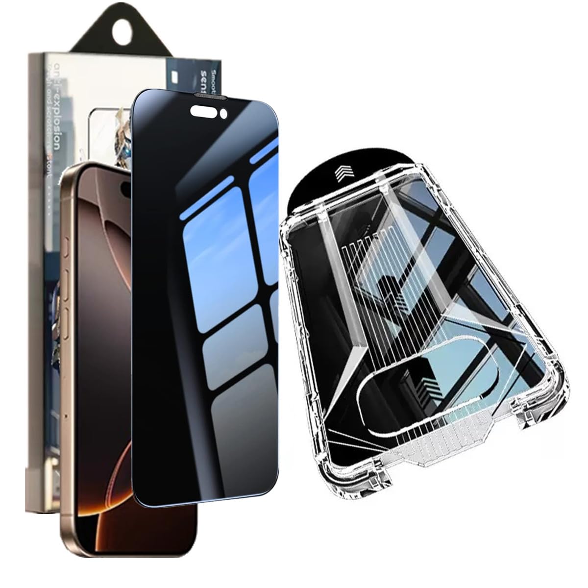 【360°覗き見防止 ガイド枠付き】iPhone 16 Pro Max ガラスフィルム 超簡単貼り付け 自動除塵 アイフォン 16 Pro Max プライバシー の360°ぞき見防止 上下左右 プライバシー保護 気泡ゼロ 撥油性 指紋防止 覗き見防止液晶保護フイルム