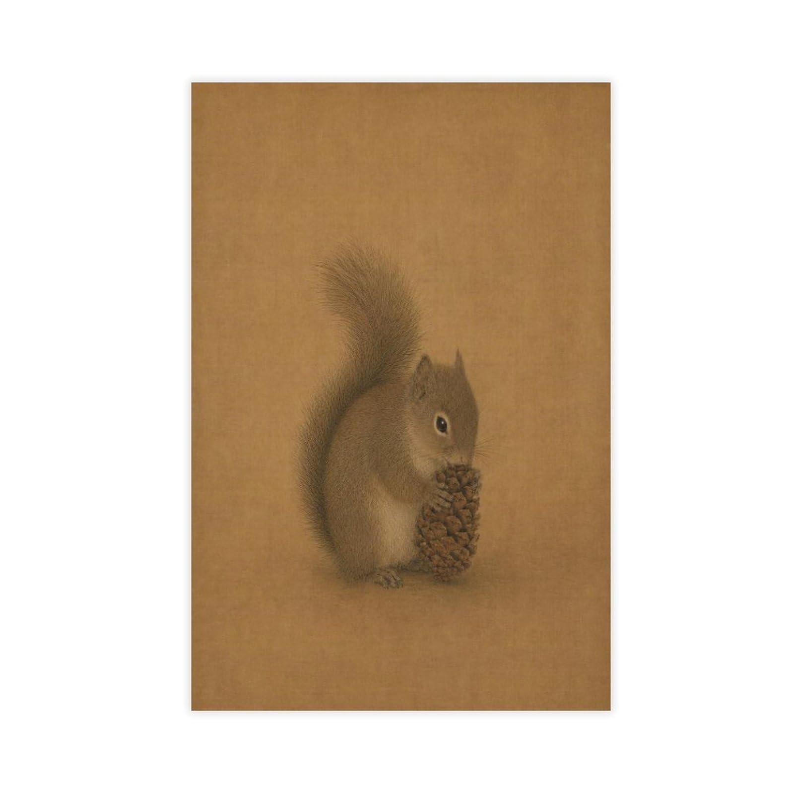 H3b8u2y5 Unframe-Style-10 Tiny Squirrel With Acorn Canvas Wall Art, Soft Minimal