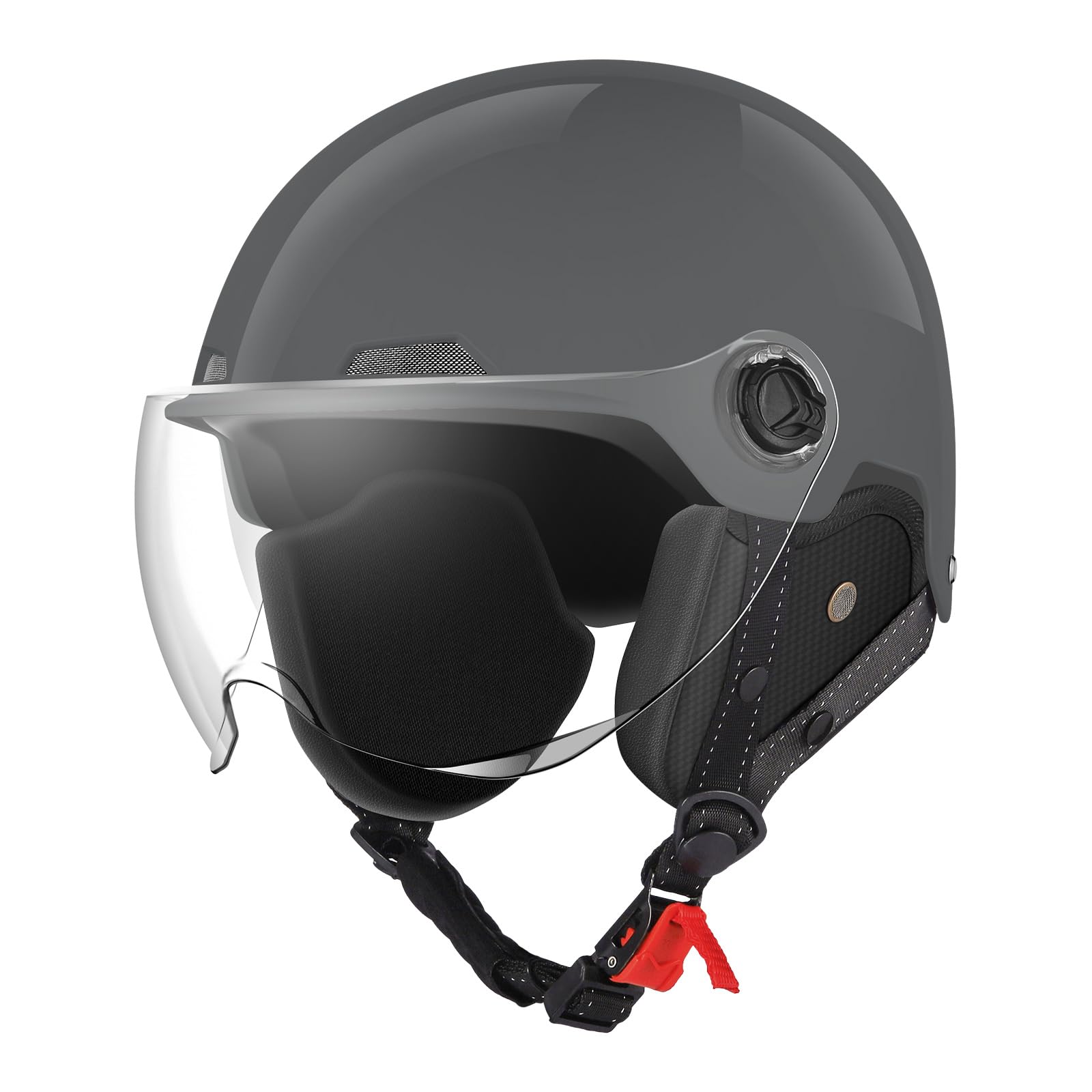 Motorcycle Helmet DOT Certified, German Style Half Helmet Electric Bike Scooter with Windshield Glasses Cool Retro Helmet for Men and Women