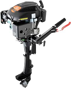 4-Stroke 6HP Outboard Motor, Short Shaft, 140CC Air-Cooled Gasoline Boat Engine, TCI Ignition, 3.75kW, Tiller Control, for Fishing, 15-17 Inch Transom Boats, Recreational Boating