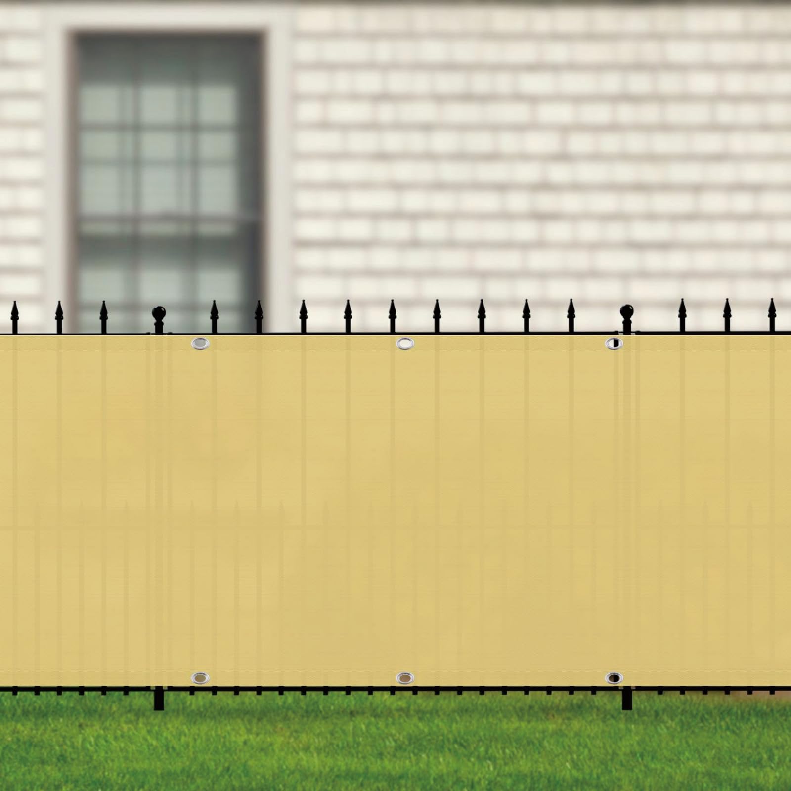 Frangivisto Balcone 150 x 355 cm Protezione Solare, Anti-Uv Resistente, Frangivento, Antistrappo, Protezione Balcone Privacy con Fascette e Funi per Giardino, Giallo sabbia