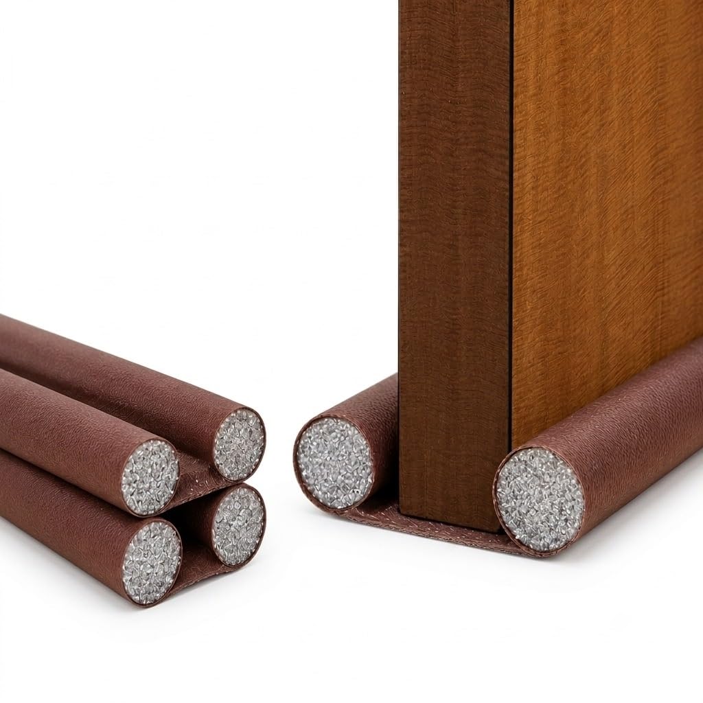 twin draft door guard, double-sided door bottom sealer, adjustable foam draft stopper, noise, dust, insect and air blocker, brown, for home, office and bedroom