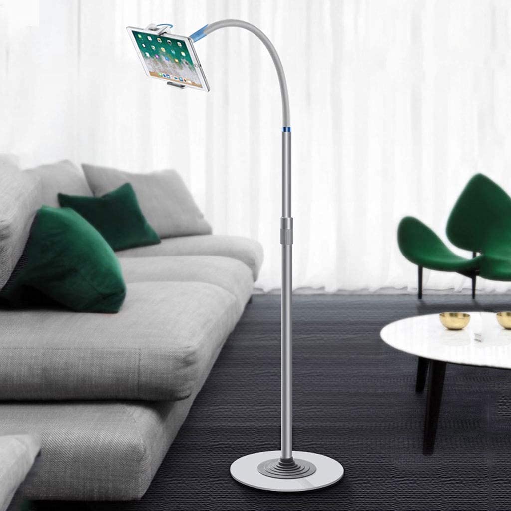 Soporte de Piso para Tableta Soporte de Piso para Tableta con Cuello de Cisne y Brazo de Acero Altura Ajustable de 53 a 74 Pulgadas Abrazadera Universal para Tableta Lazy Mount para Todos lo