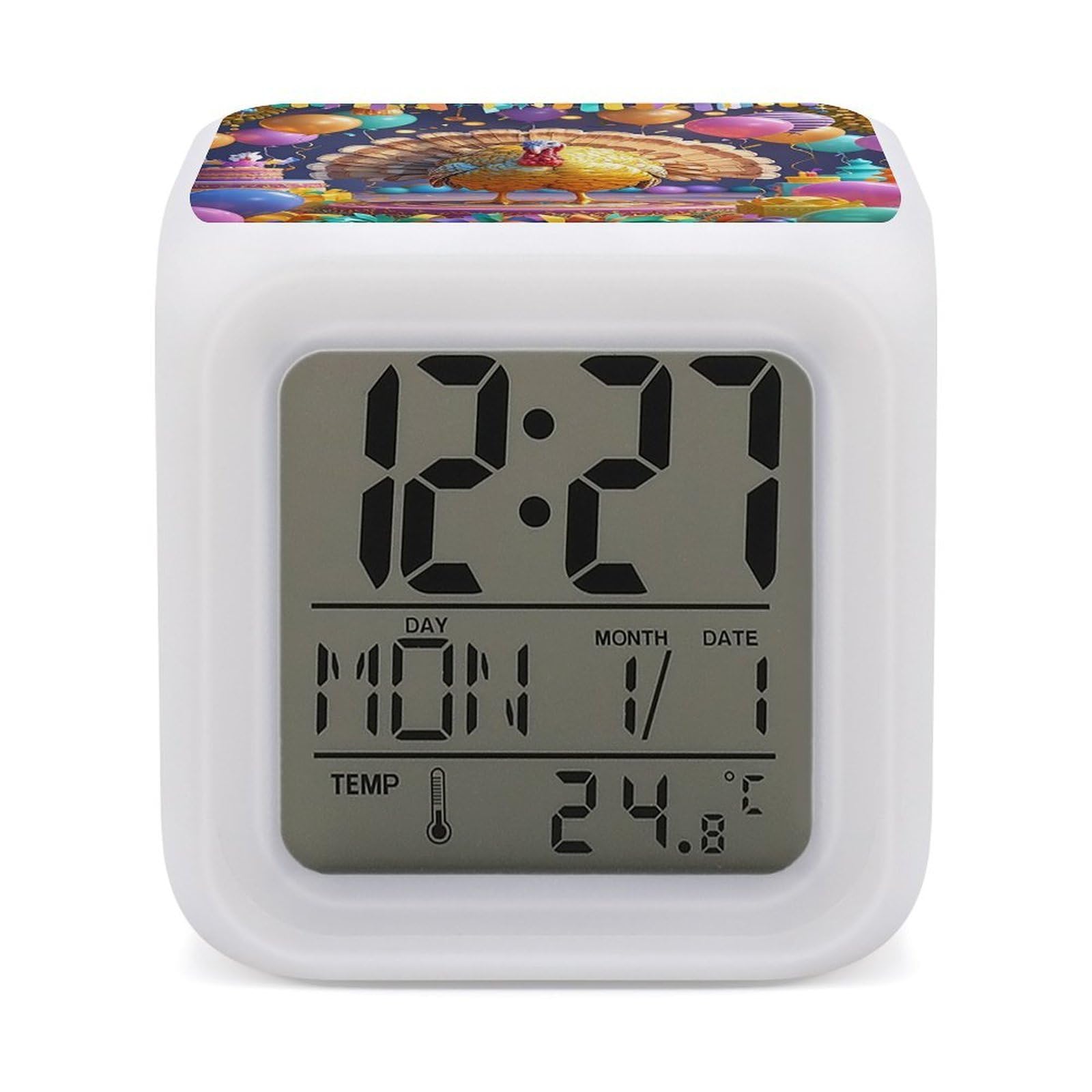 LZQPOEAS Turkey Party Alarm Clock Desk Clock with 7 Color Changing Night Light Digital Clocks with Temperature Display Sleep Training and Sound Machine for Heavy Sleeper