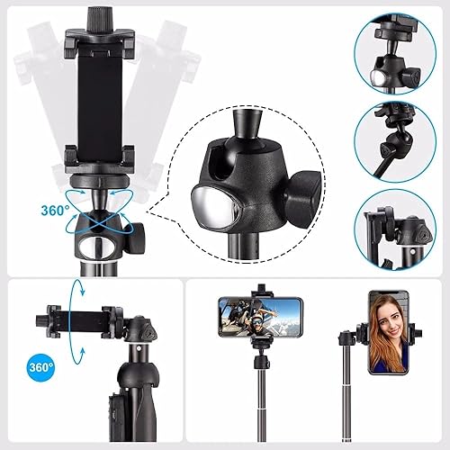 Miniatura 4 de Trípode monopie para selfie, largo extensible, con control remoto inalámbrico, soporte de clip para teléfono, compatible con iPhone y teléfono