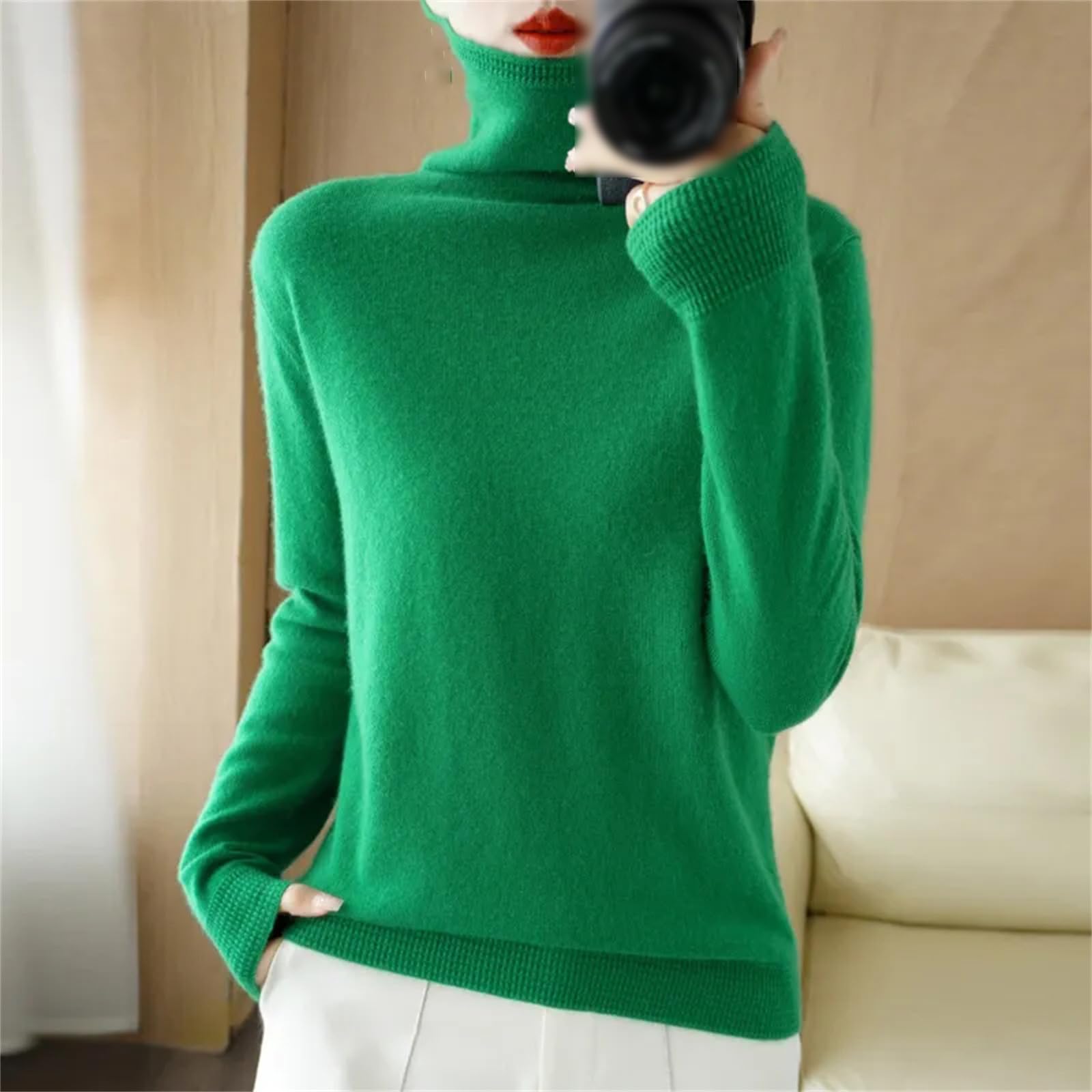 Maglione in o Lana Autunno E Inverno Pullover con Colletto dal Design A Ferro di Cavallo da Donna Top Lavorato A Maglia Casual