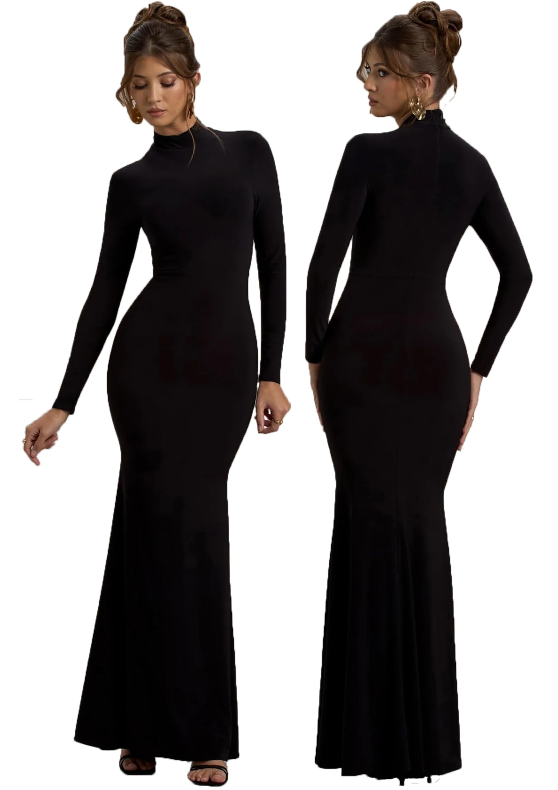 TRAQUILA High Neck Full Sleeve Full Length Dress for Women-image-13