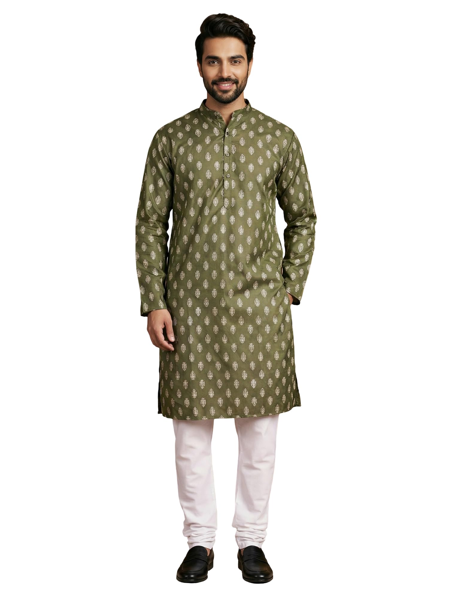 amazon brand - tavasya Floral Printed Kurtas for Men (KO_650Olive_L)-picture-13