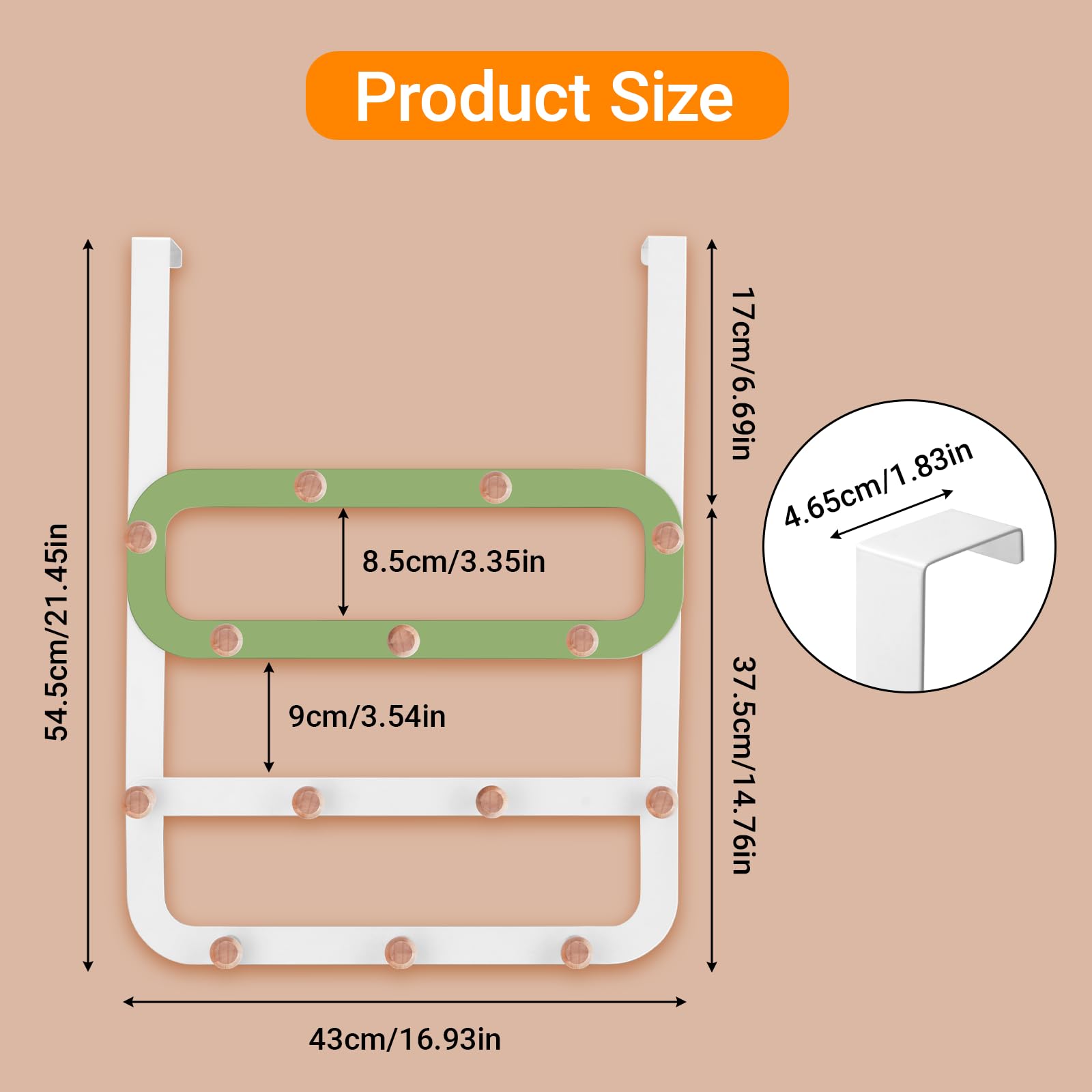 Ganchos de puerta para mochilas, colgador de puerta extralargo, perchero de bolas de madera, ideal para guardería, dormitorio, baño, bolso y organizador de toallas