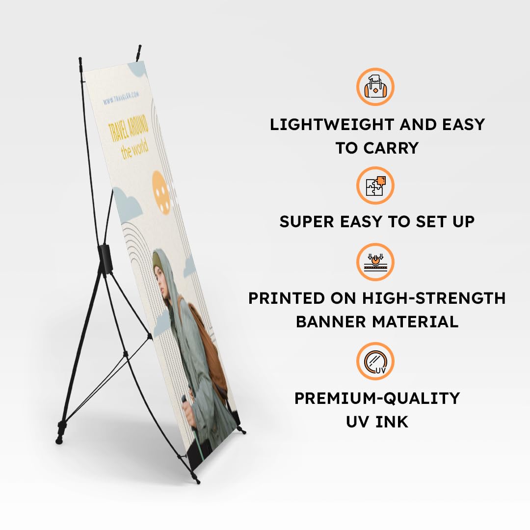 X banner personalizzato | Espositore pubblicitario con stampa inclusa | Photocall personalizzabile 80 x 180 cm | Tela in PVC con struttura a X + custodia per il trasporto