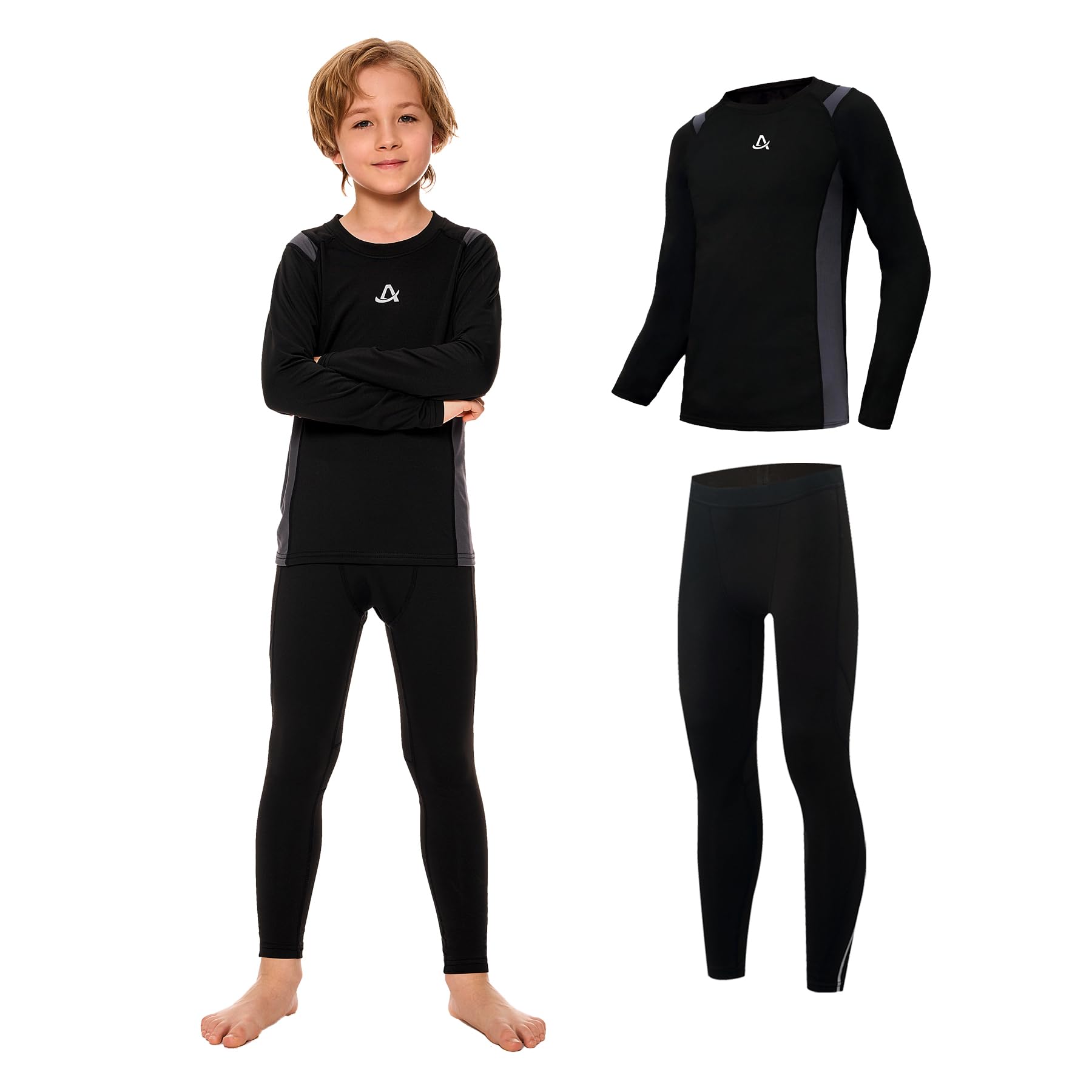AMZSPORT Thermounterwäsche für Kinder, Skiunterwäsche und Funktionsunterwäsche für Fussball und Training im Winter, Thermowäsche für Mädchen und Jungen, Warm und Bequem