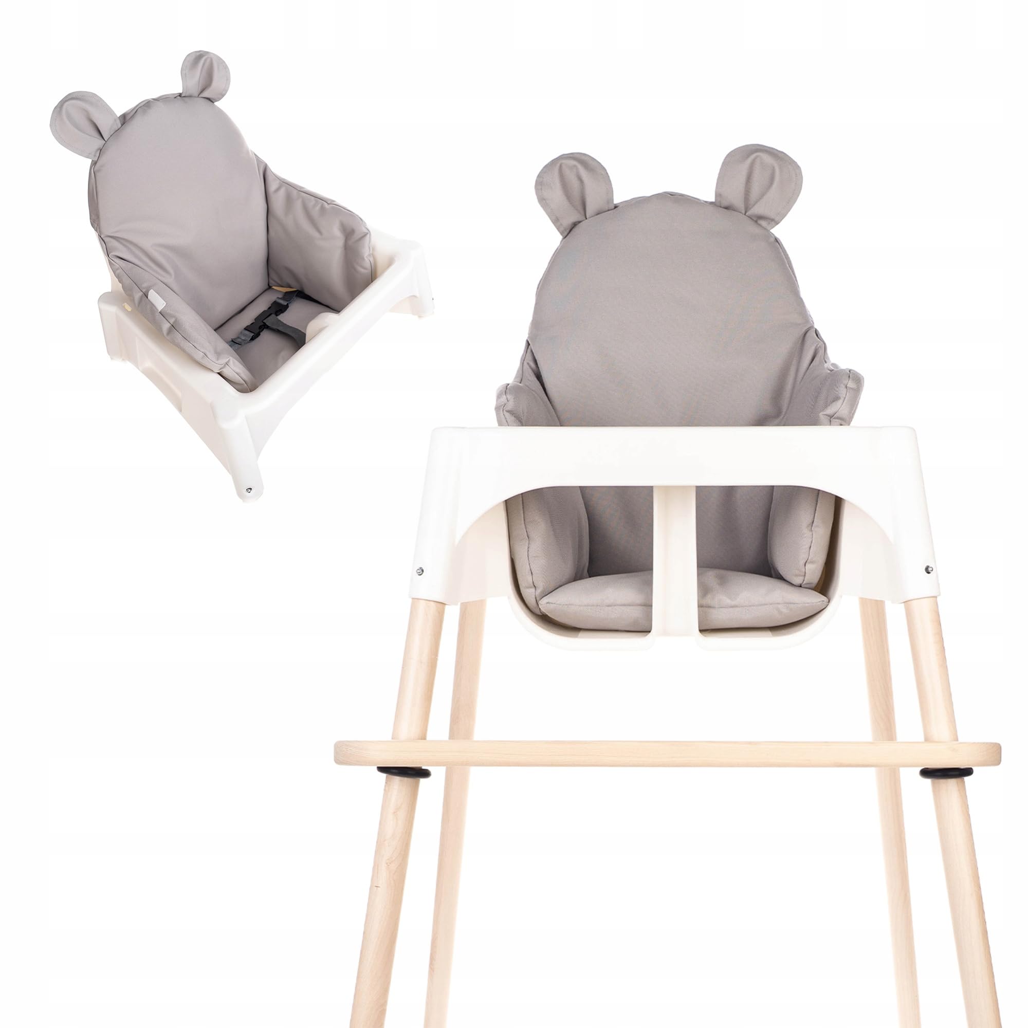 Sitzkissen kompatibel mit Ikea Antilop Hochstuhl – Hochstuhl Sitzbezug – Stuhlkissen für Kleinkinder – Handmade Baby Kissen - antiallergisch – Handgefertigt – Teddy - Grau