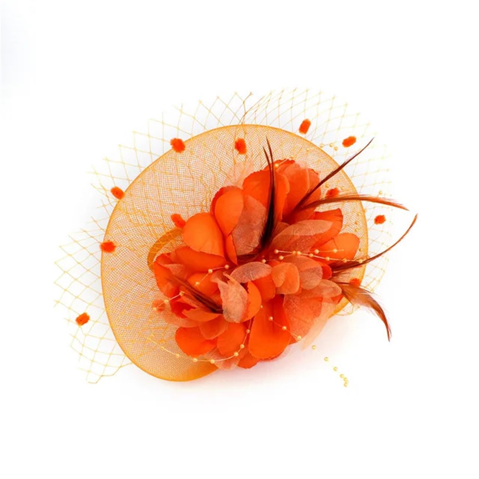UALXPAO Wedding Hats Fascinator Feather Headpiece for Women, Floral Hat Cocktail Wedding Bridal Tea Party for Tea Party,Weddings(Orange)
