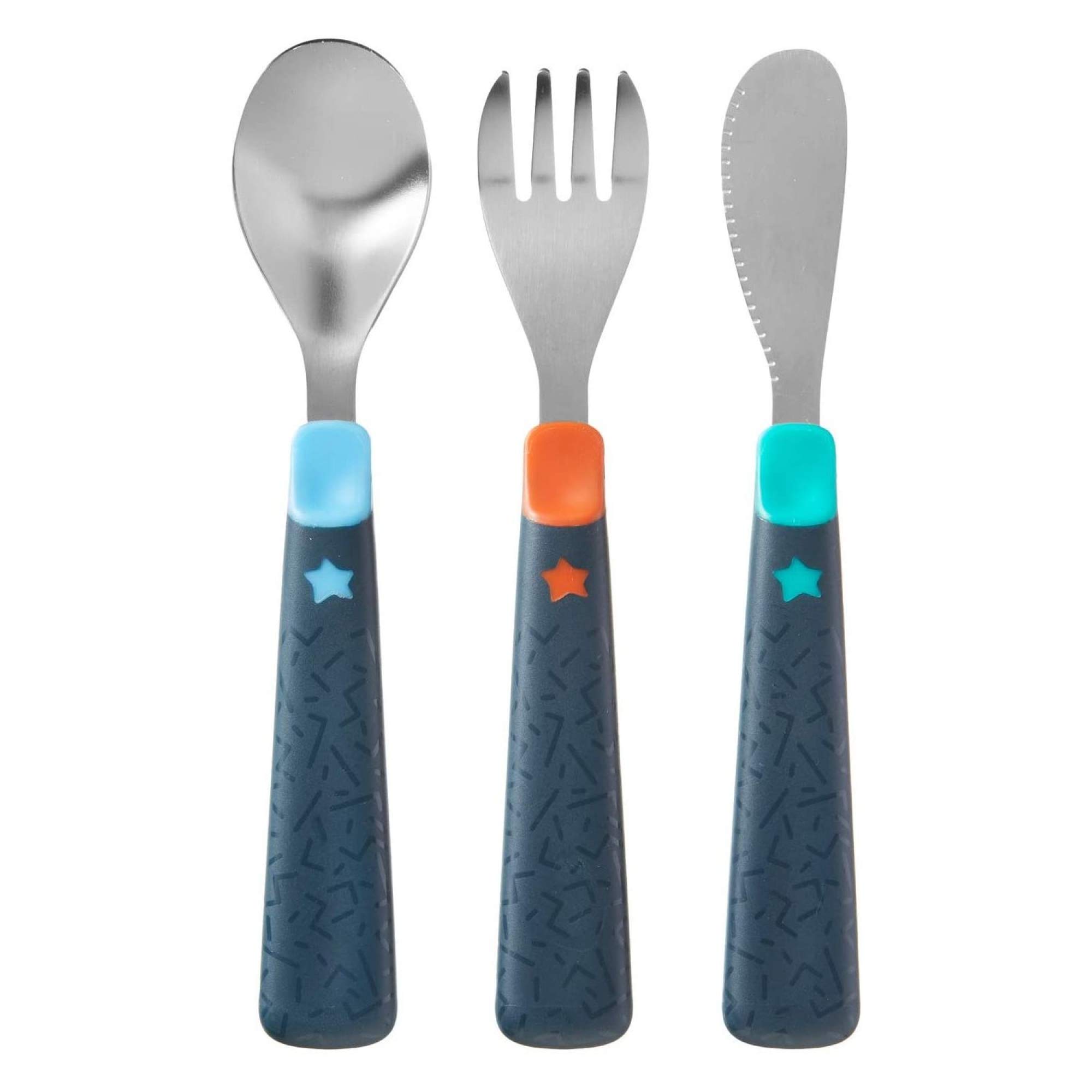 Tommee Tippee Stainless Steel First Cutlery Set, Suitable for 12m+, Kids Cutlery Set with Rounded Edges and Easy to Hold Chunky Handles