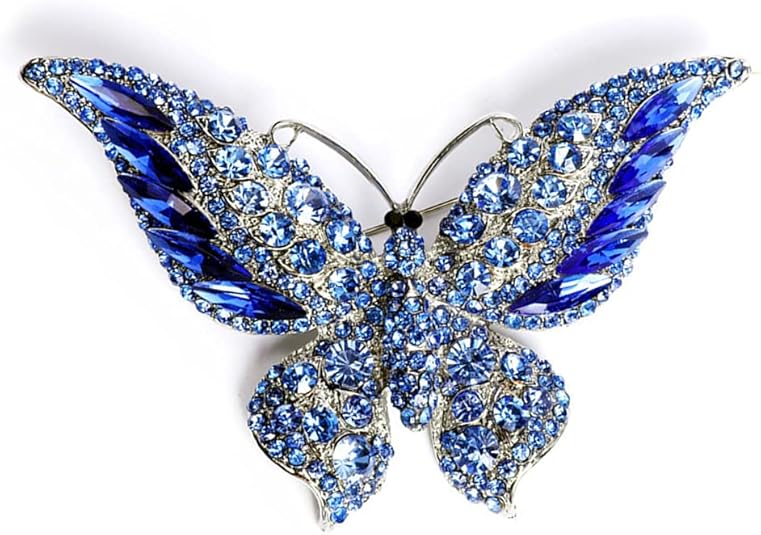 Vintage Crystal Rhinestone Butterfly Brooch Pin Blue Color Butterfly Brooches For For Women - View #7