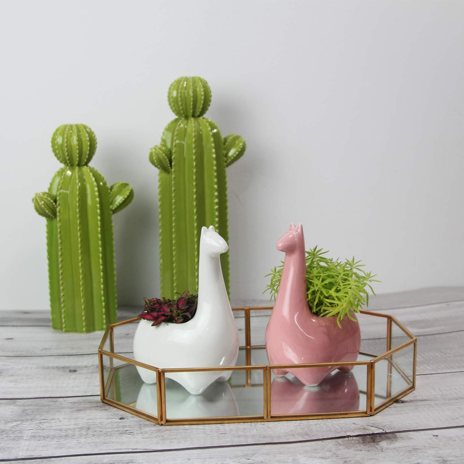 Gemseek Lama-Übertopf Aus Keramik – Süßer Alpaka-Blumentopf Mit Drainageloch & Untersetzer, 11,9x15,9 Cm, Weiß, Für Sukkulenten & Kakteen