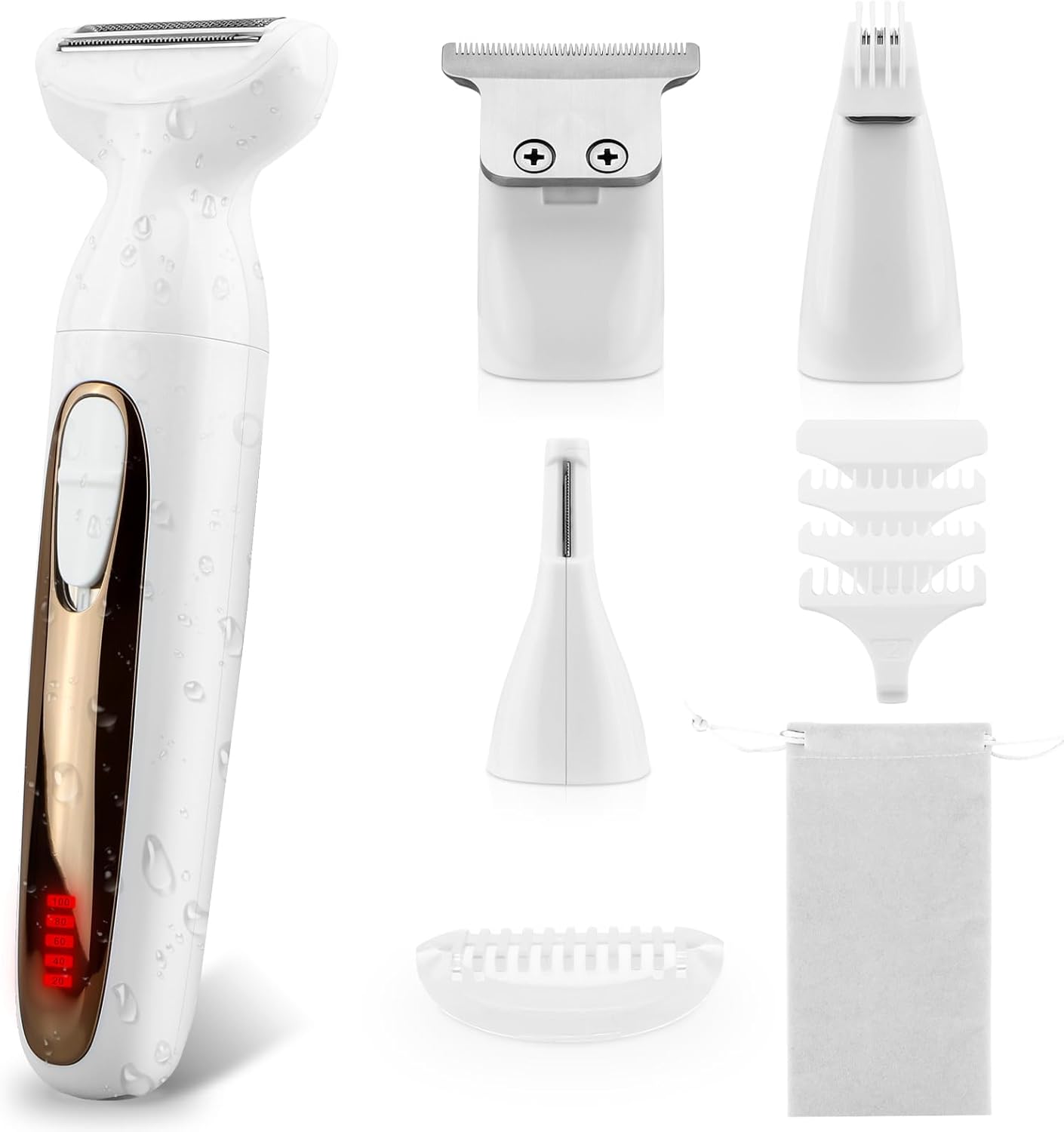 Electric Body Hair Trimmer & Shaver, 4-in-1 Pubic Trimmer for Men & Bikini Trimmer for Women, IPX7 Waterproof Cordless Electric Razor, Rechargeable Men's Grooming Kit, Ideal Gift for Men and Women