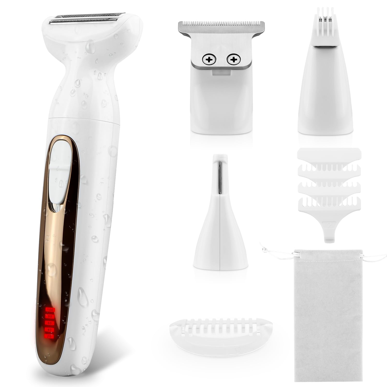 Electric Body Hair Trimmer Shaver 4-in-1 Pubic Trimmer for Men Bikini Trimmer for Women IPX7 Waterproof Cordless Electric
