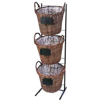 Merchandising Stand Wicker Baskets 3 Tier Black Metal Stand