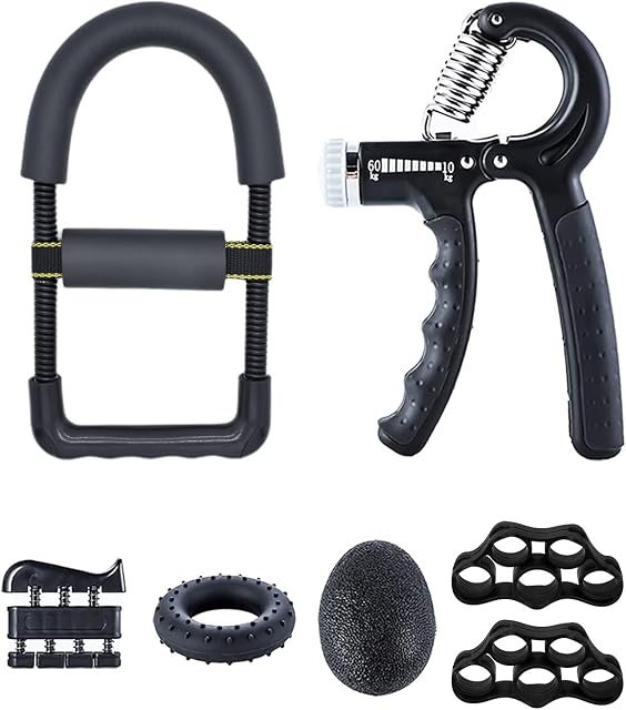 XonyiCos Hand Grip Strengthener Kit7 Pack, Forearm Workout Trainer Adjustable Hand Grip Exercise,Finger Strength Exerciser, Finger Stretcher, Grip Ring & Stress Relief Grip Ball for Finger Rehab