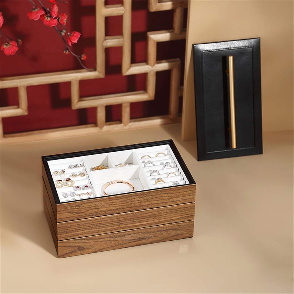 Joyero Grande de Madera de Lujo, Organizador de Terciopelo de Madera, 3 Capas, Pendientes, Anillos, Caja de Almacenamiento de Collares, ataúd de joyería