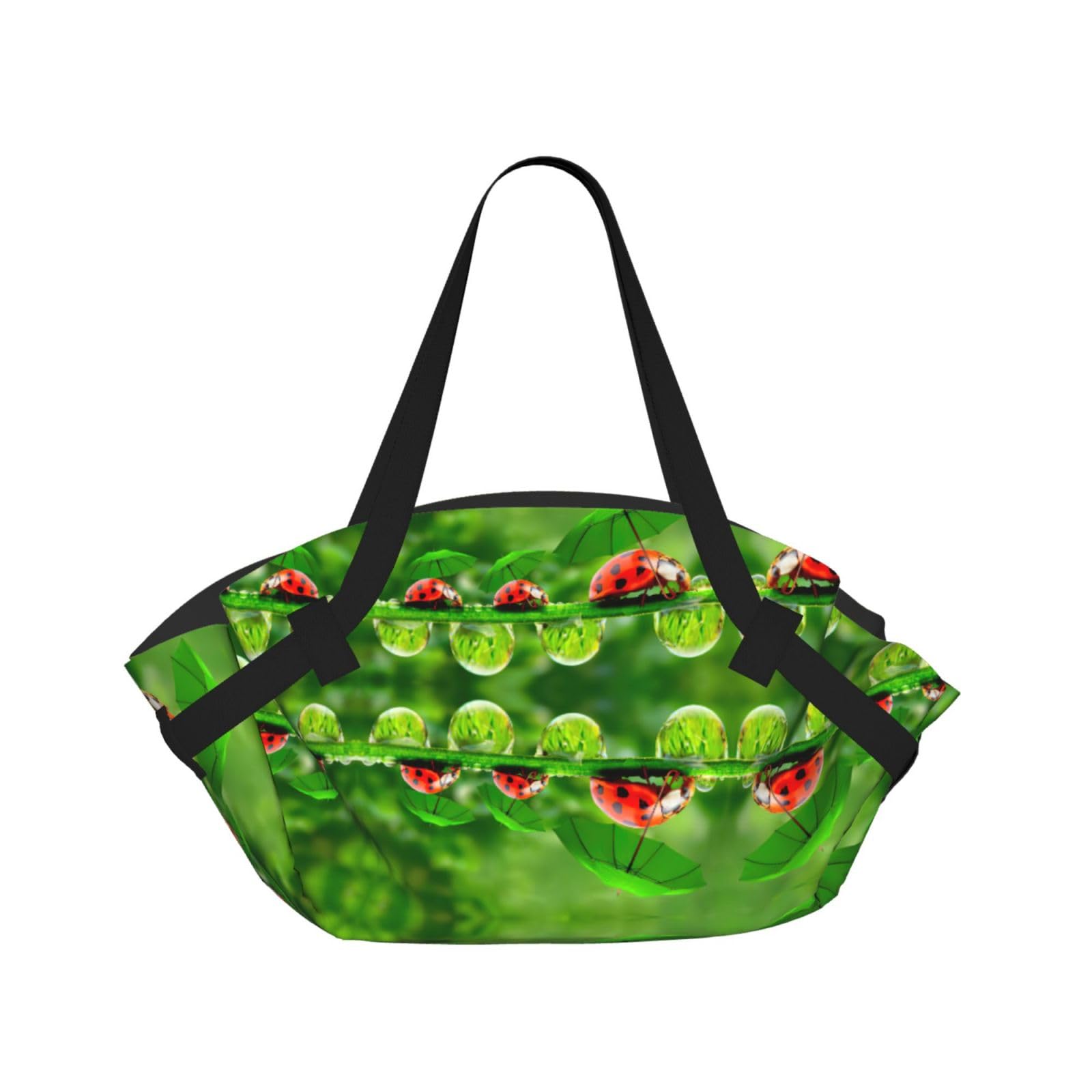 Zcmkjlg Funny Ladybug Printed 2-in-1 Picnic Mat and Tote Bag, 94cm Round Foldable Blanket for Outdoor Beach Park
