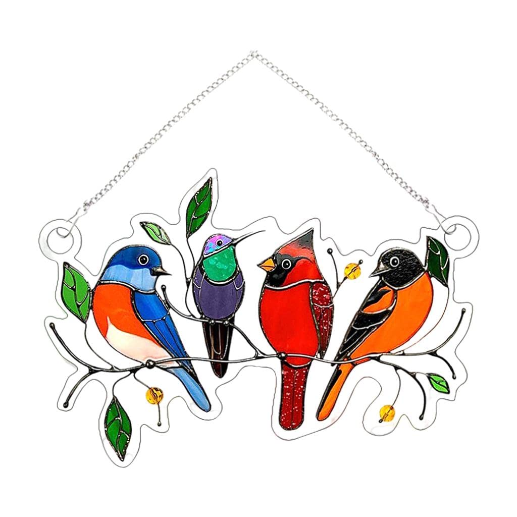 BNF®Stained Glass Birds Window Panel Hanging Suncatcher 15.5x10.5cm|Home & Garden|Home D?©cor|Suncatchers & Mobiles|Package Includes:1 Piece Bird Suncatcher-image-33