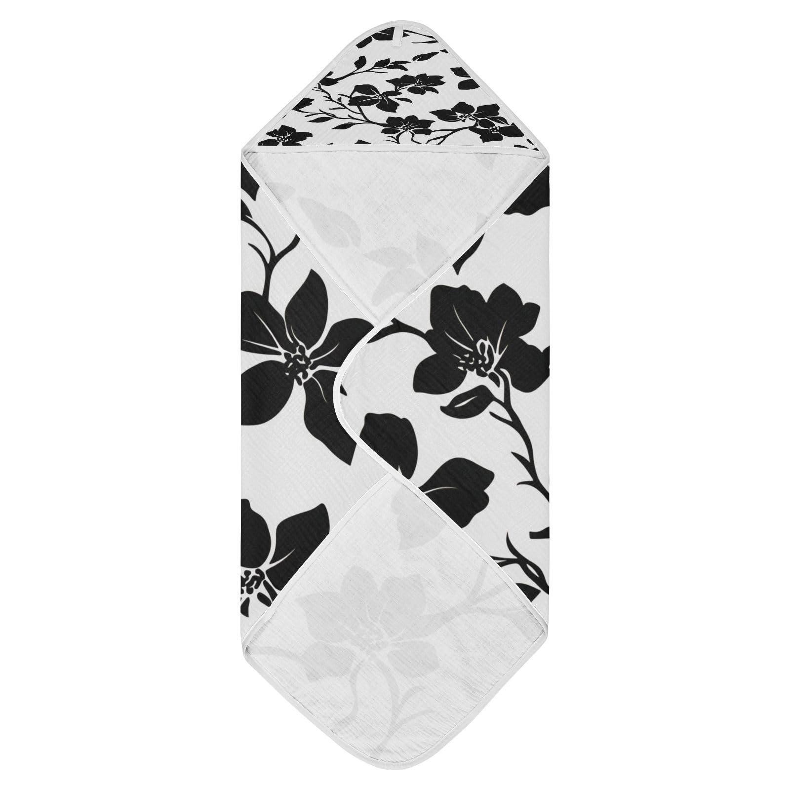 BOESI Graffiti Black Flower Baby Bath Towel, Baby Hooded Bath Towel, Soft, Comfortable, Absorbent, for Boys, Girls, 30x30 inches