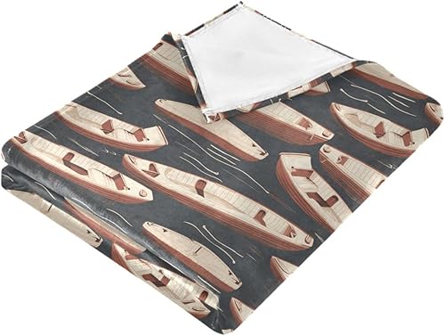 Miniatura 2 de KLL Black Boat Pattern Sofa Throw Blanket Spring Fluffy Blanket Warm Warm Throws 60x90 Inches for Sofa, Office, Bedroom Lightweight Flannel Fleece