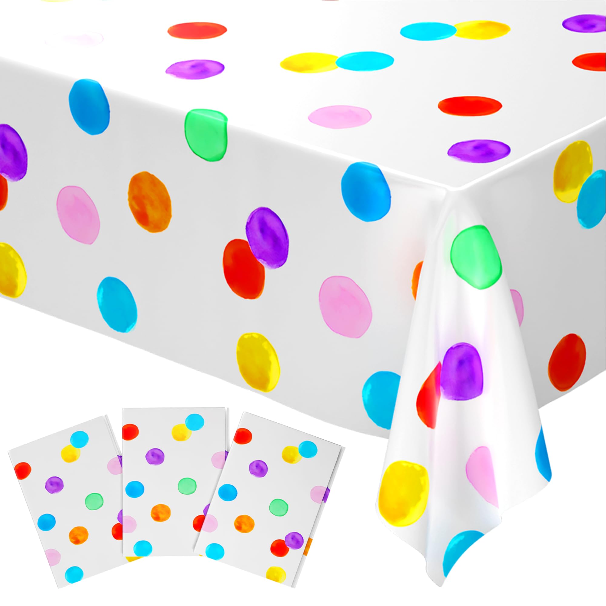 Blue Orchards Polka Dots Table Cover (Pack of 3) - 108"x54" – Colorful Happy Birthday Party Table Decoration, Bright Accent and Backdrop, Tablecloth, Gift Wrap and Banner, Multi Purpose Rainbow Decor